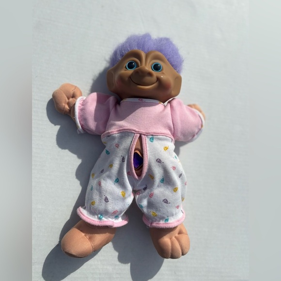 Vintage 1990s 12" Treasure Troll Doll Purple Hair Purple w/  Gem Belly Button - Picture 4 of 9